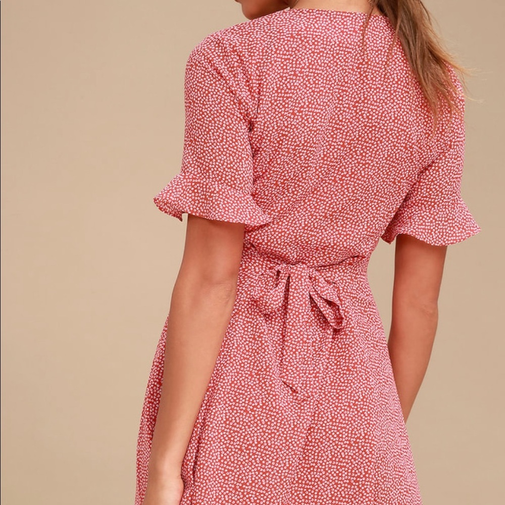 Lulus Castana Rust Red Print Button Up Dress Xs - image 2